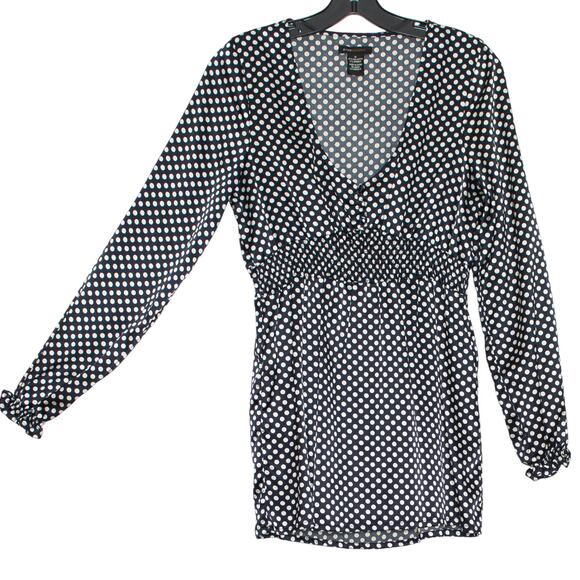 BCBGMaxazria Top Y2K Cottagecore Dark Academia Coquette Polka Dot Black Medium - Picture 7 of 7